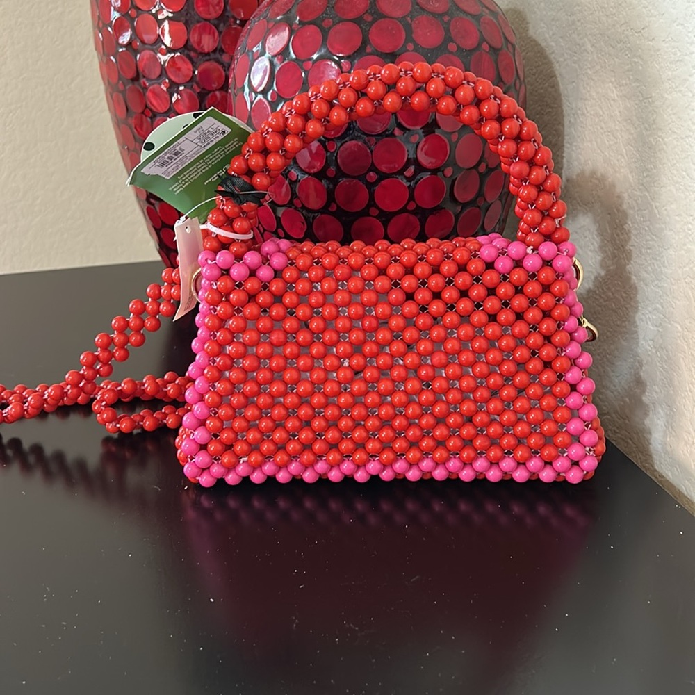 Kate Spade x Target NWT Pink and Red Colorblock Beaded Crossbody Bag - Picture 8 of 10
